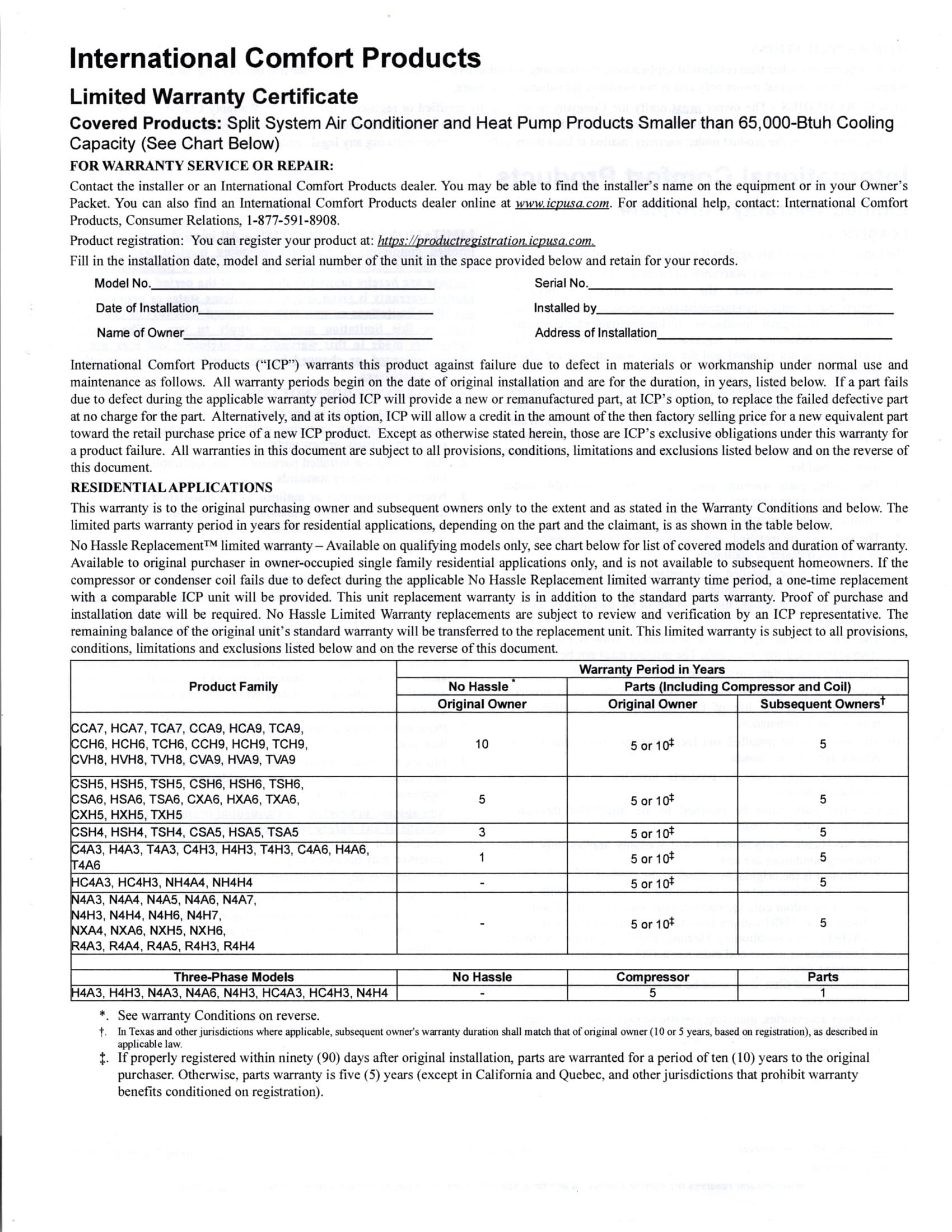 Smart Comfort Warranty Information Air Conductors