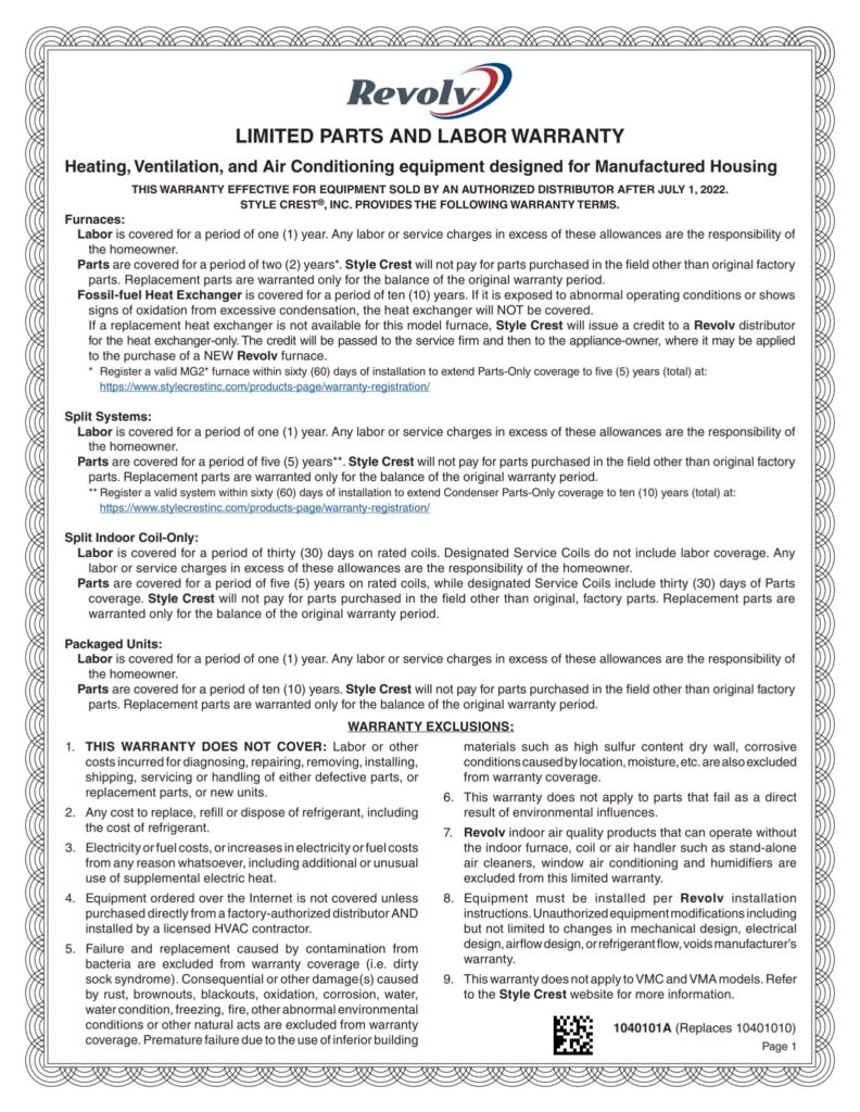 Revolv Warranty Information Air Conductors